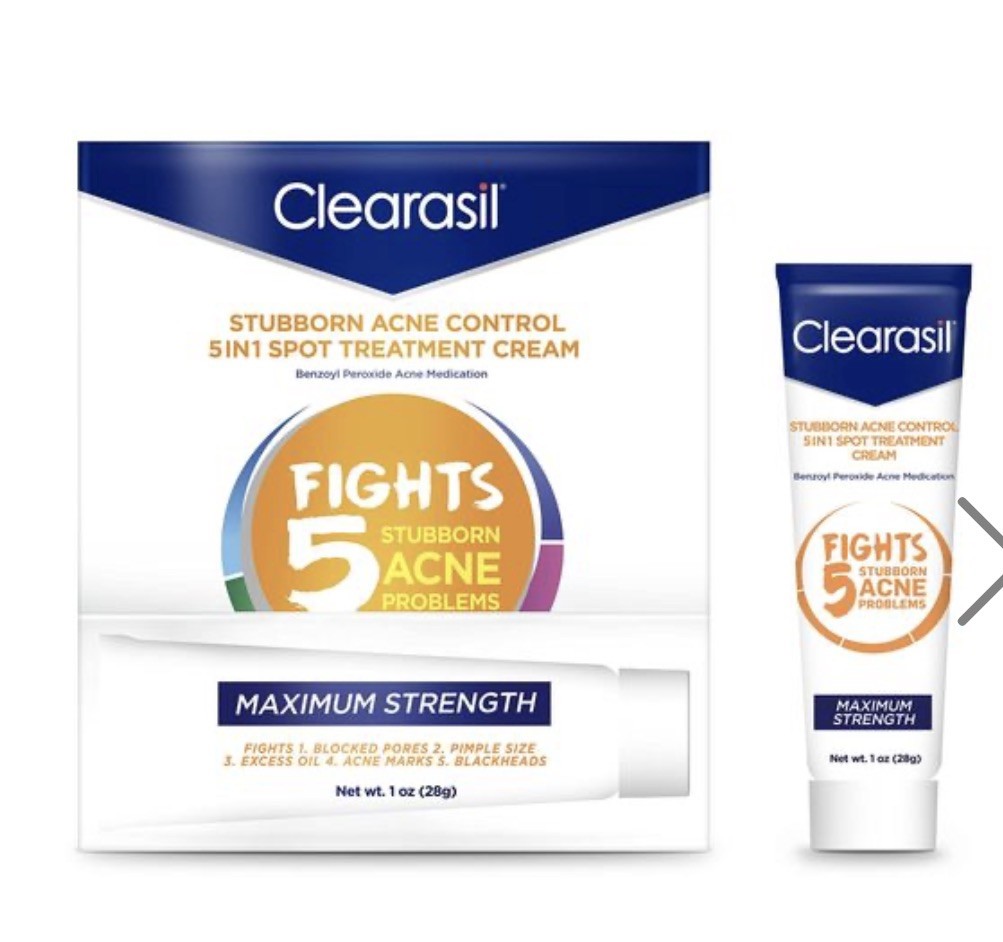 Clearasil Benzoyl Peroxide Stubborn Acne Spot Treatment Cream 1 oz EXP 08/2026