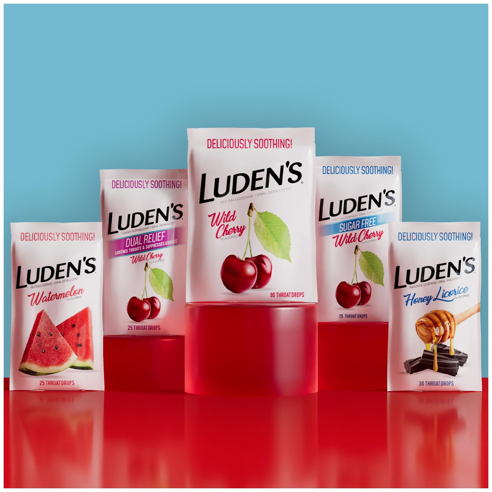 Ludens Sugar Wild Cherry Throat Drops Sore Throat Relief 25 Count 12 Pack