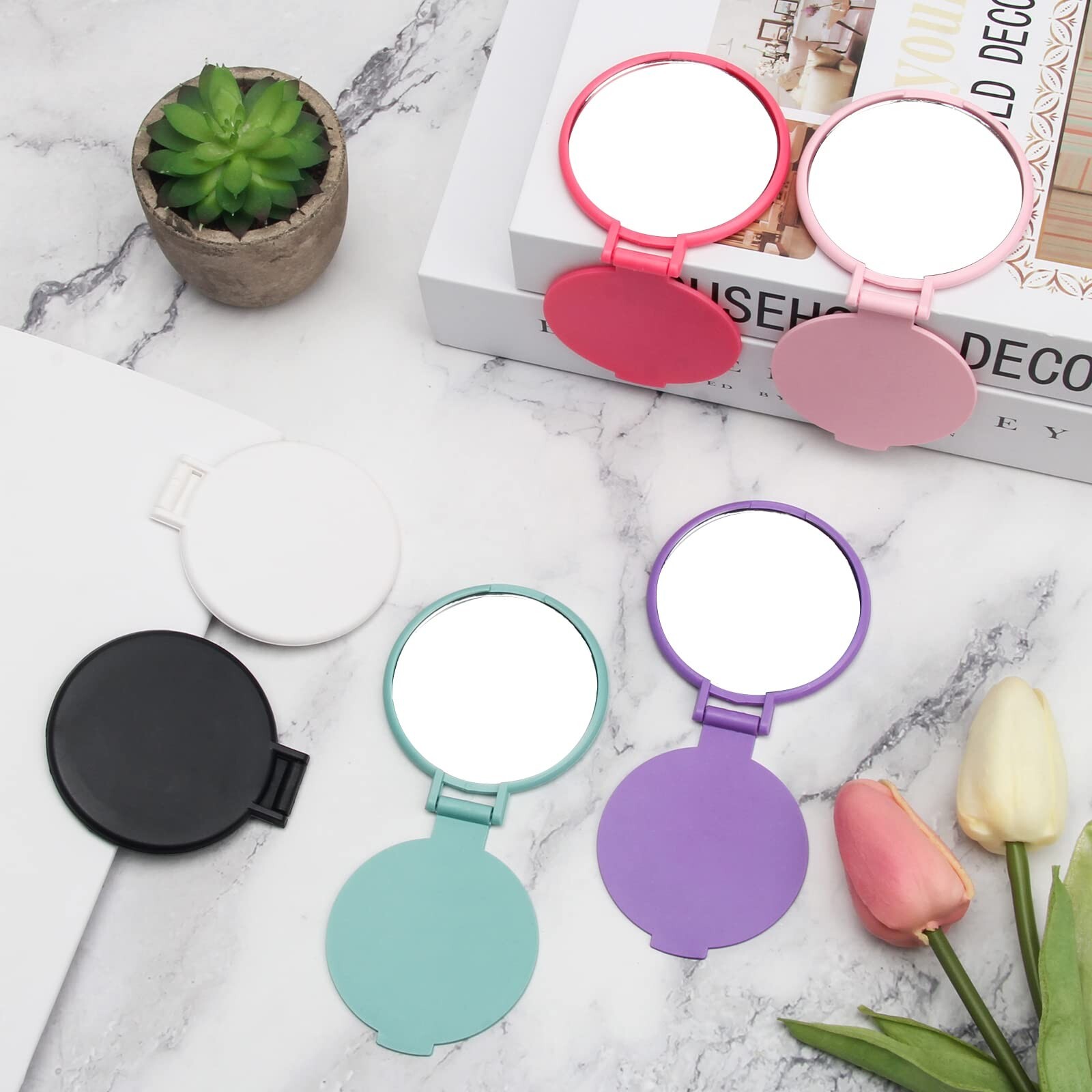 12 Pcs Mini Folding Mirror Round Compact, 2.4 in Small Portable Travel Makeup…