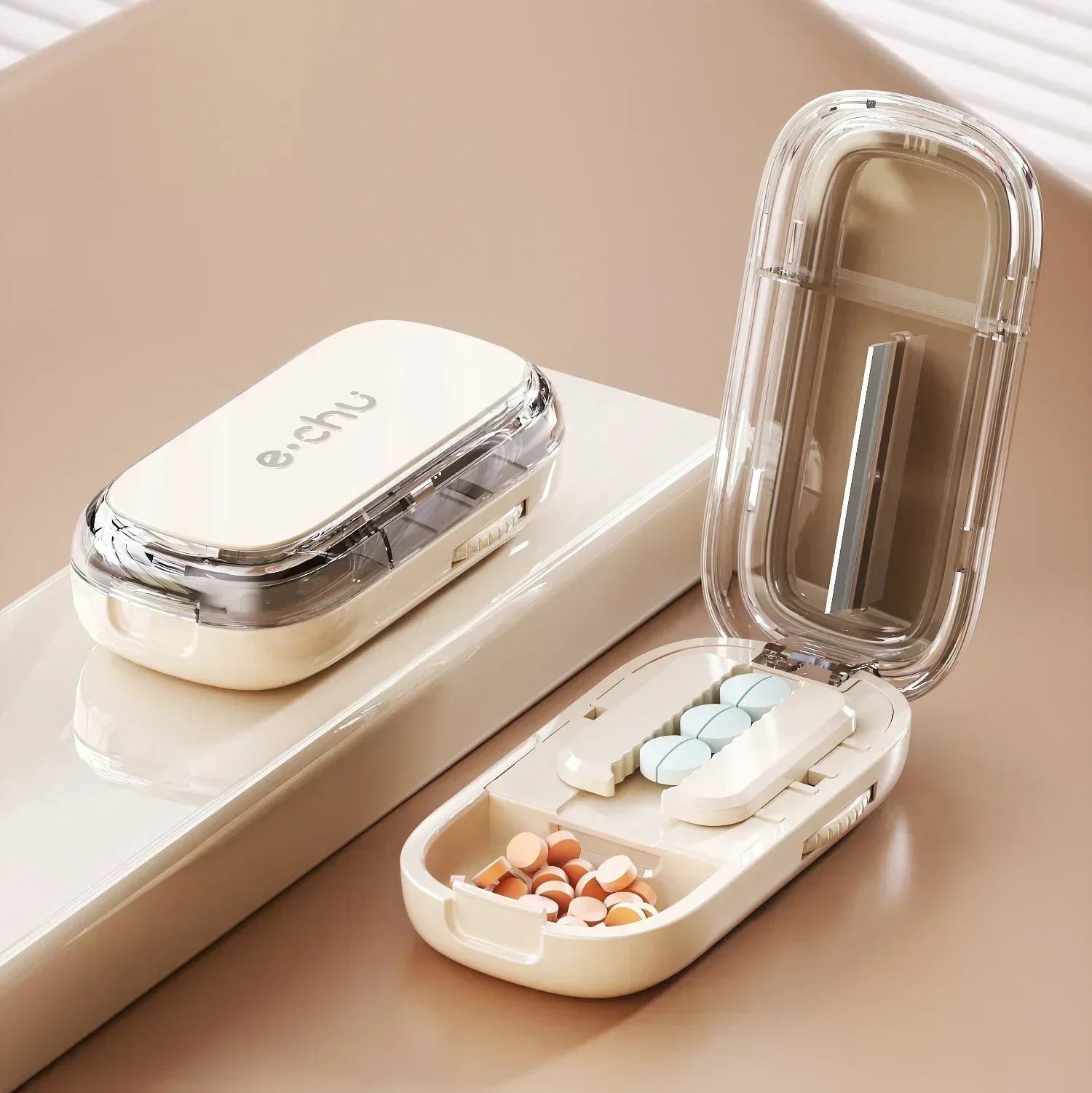Adjustable Precise Pill Cutter Storage Box Portable Drug Tablet Medicine Dust US