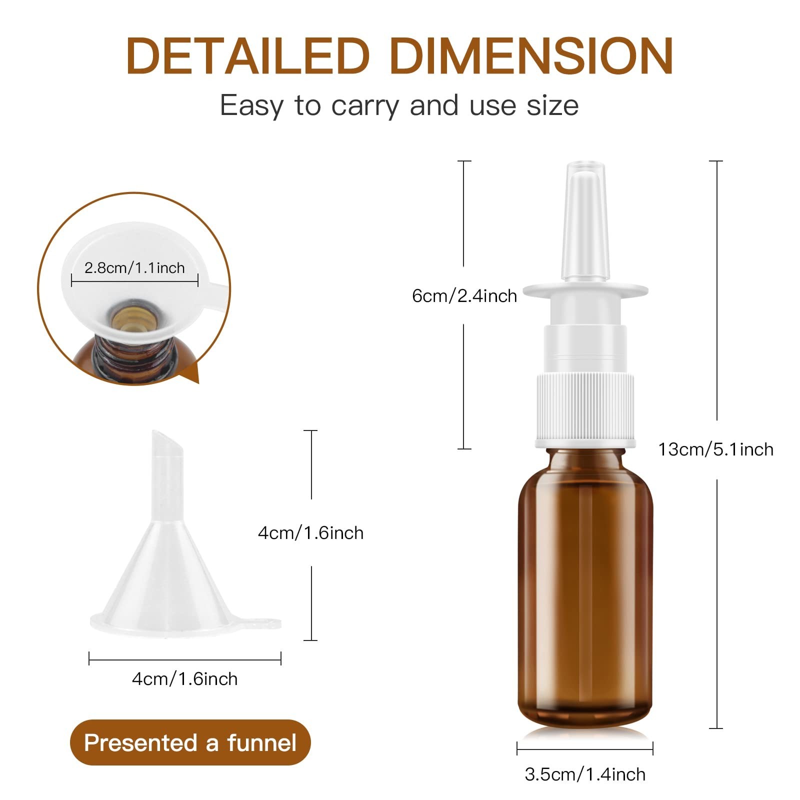 6 Pcs 30ML Glass Amber Nasal Spray Bottles, Refillable Fine Mist Atomizers & Fun
