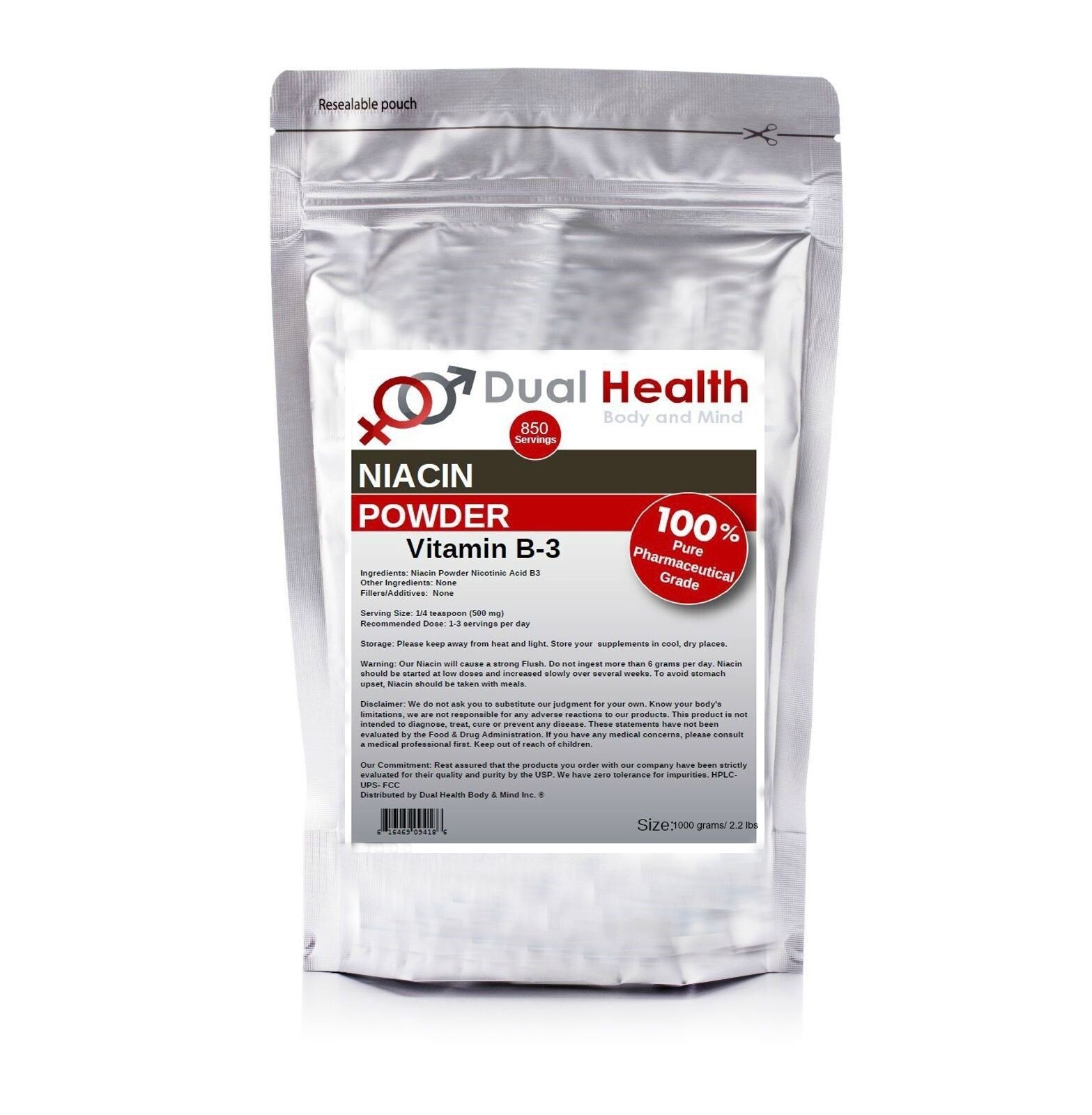 PURE NIACIN 1000g (2.2 lbs) Powder Nicotinic Acid Vitamin B3 Cholesterol Heart