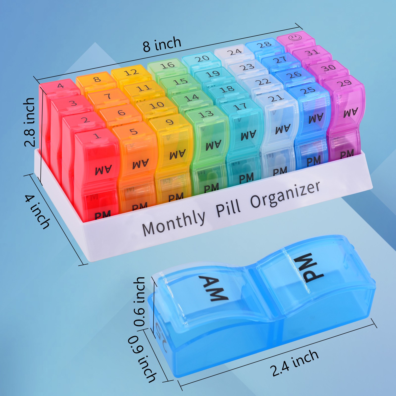1PK Monthly Pill Organizer 2 Times a Day,30 Day AM PM Pill Box,for Travel &Home