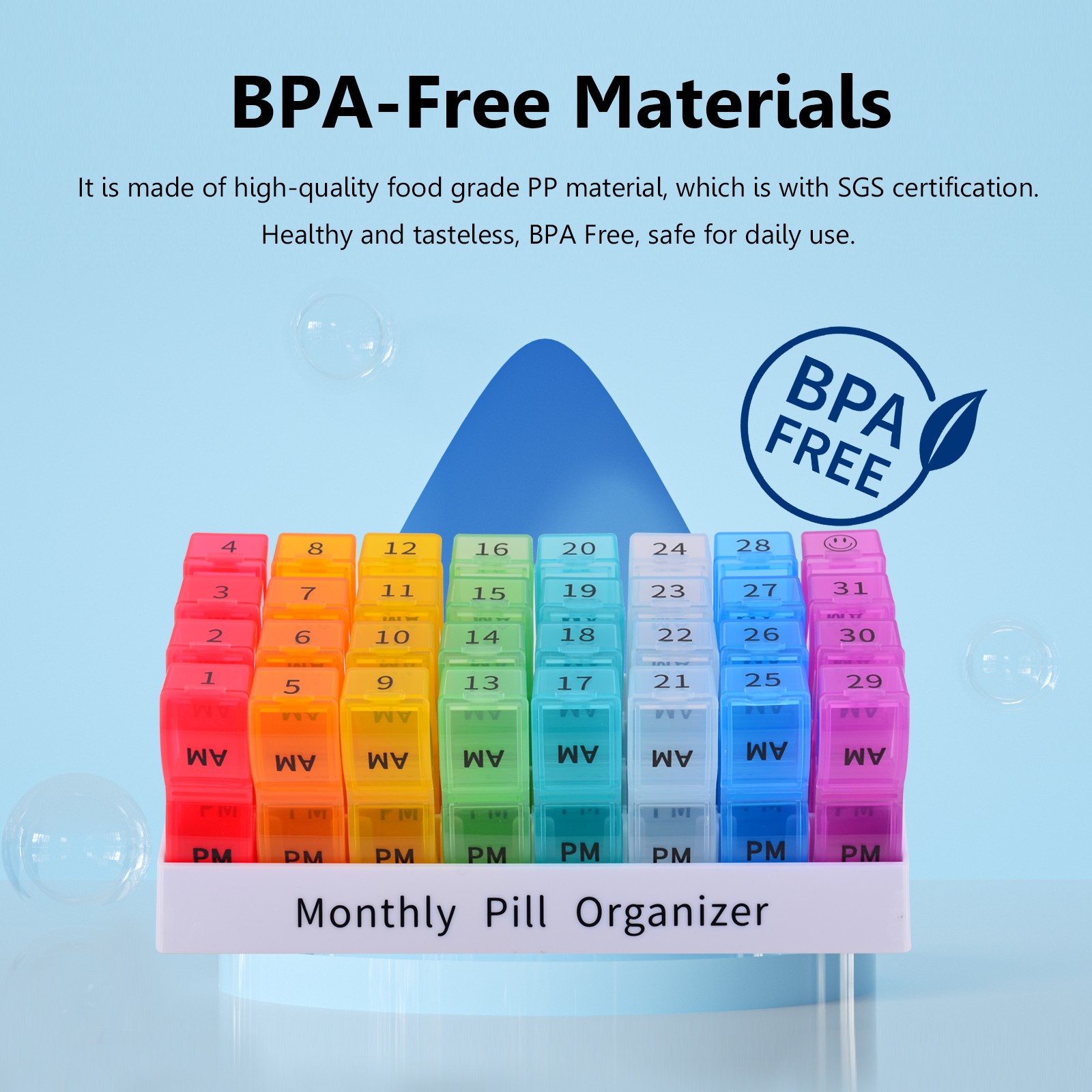 1PK Monthly Pill Organizer 2 Times a Day,30 Day AM PM Pill Box,for Travel &Home