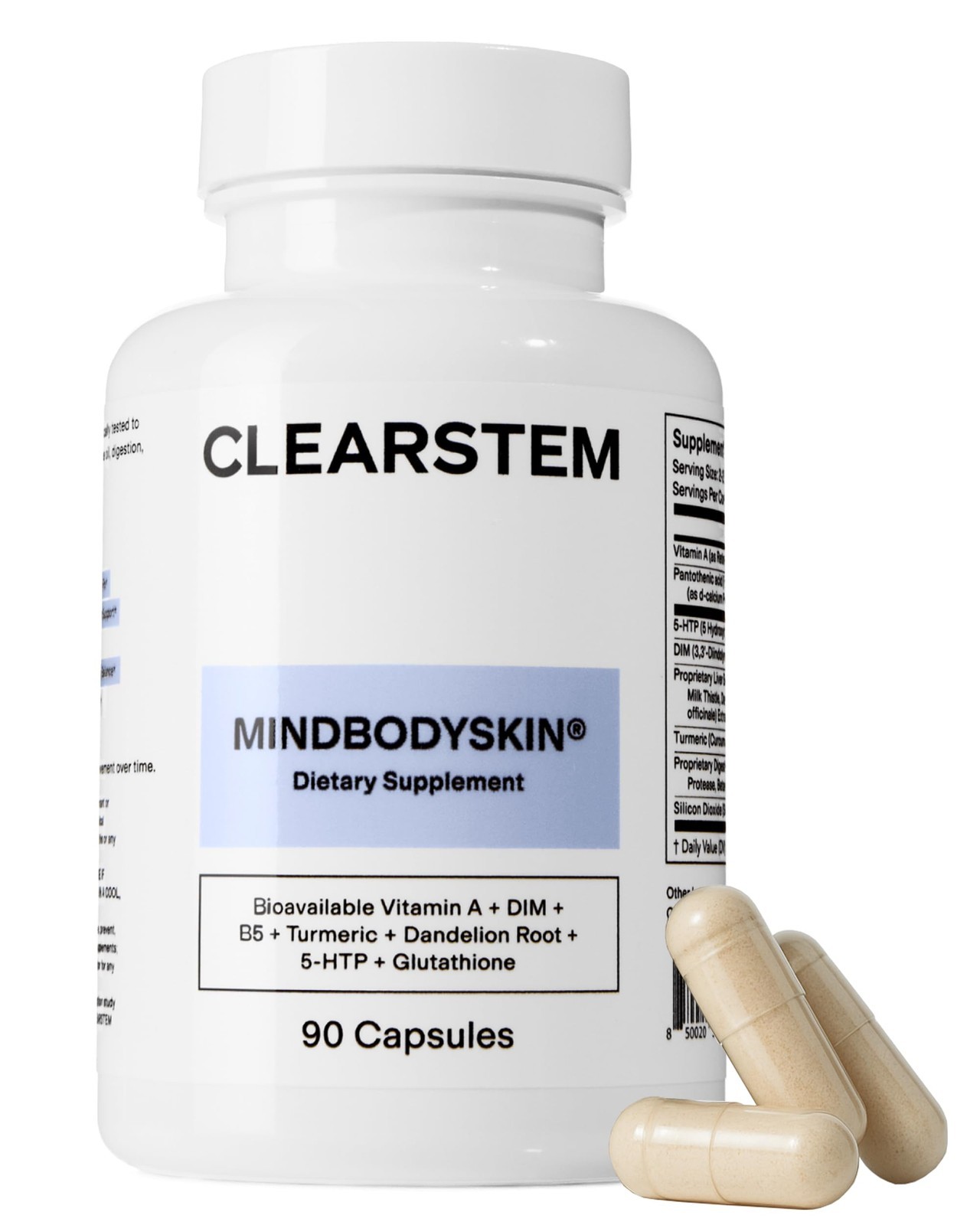 Hormonal Acne Supplement 90 Capsules CLEARSTEM 5-HTP MINDBODYSKIN Natural Care