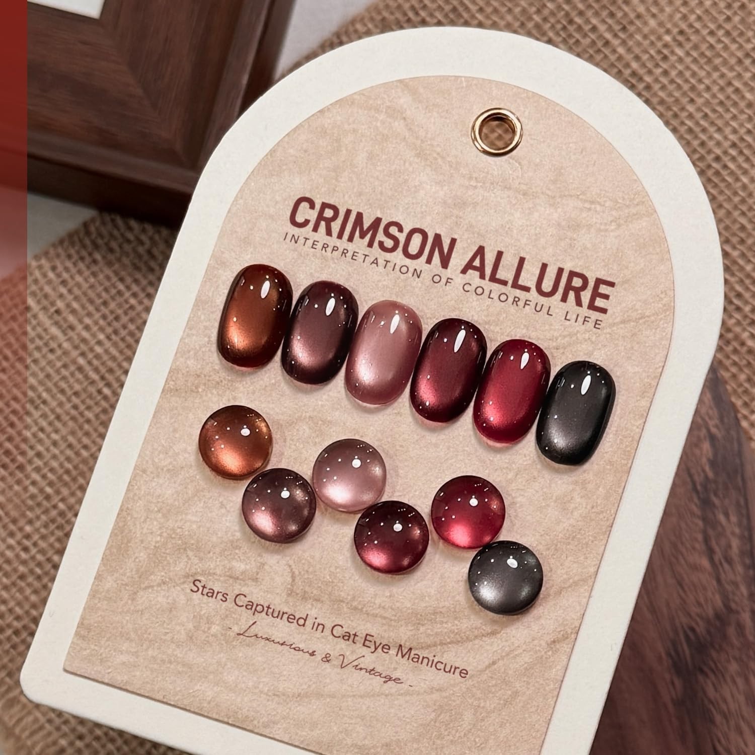 Red Cat Eye Gel Nail Polish Set with Magnet, 6 Colors Dark Red Burgundy Brown Gl