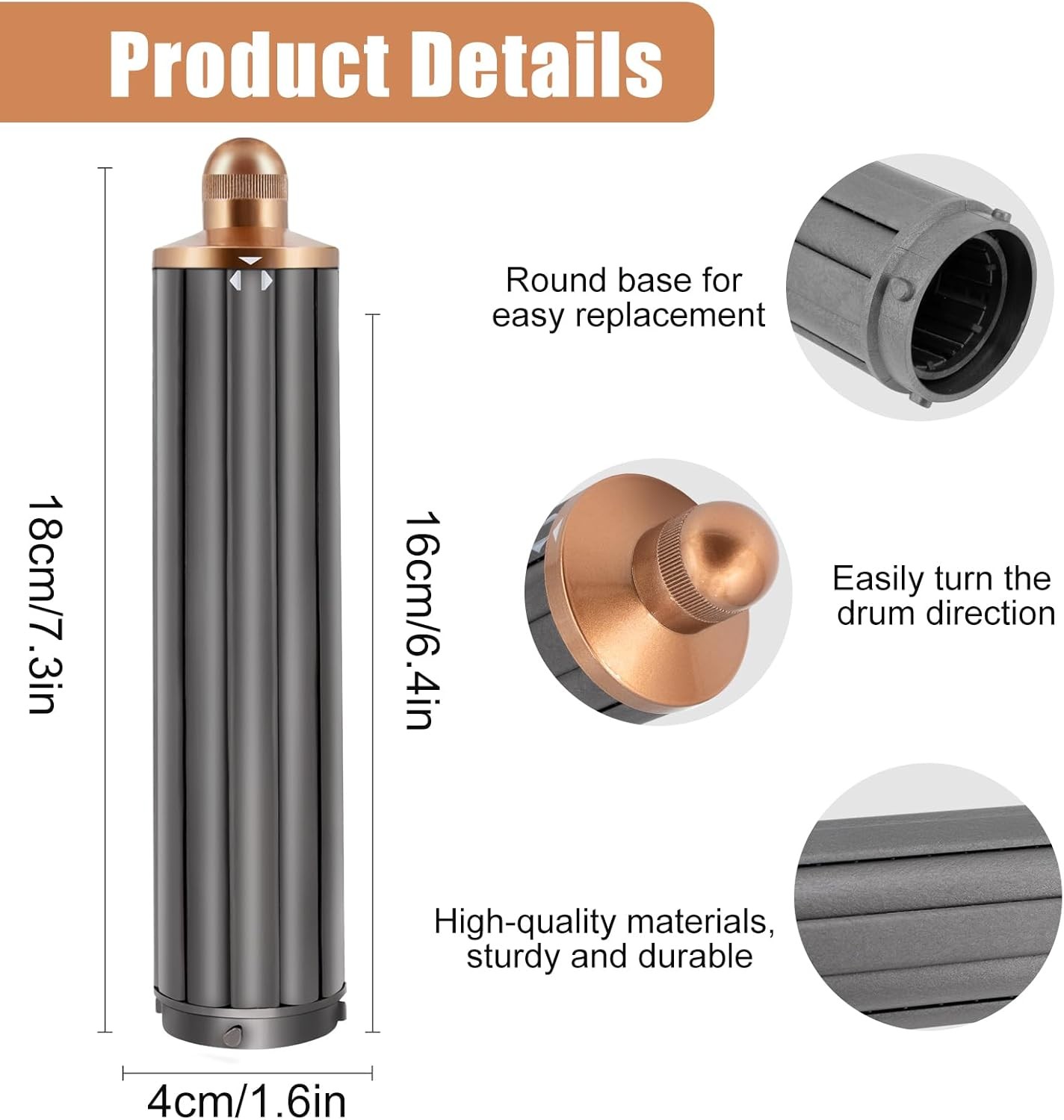 40MM 1.6in Long Hair 1 Count (Pack of 1), 40mm Curling Barrels,gold