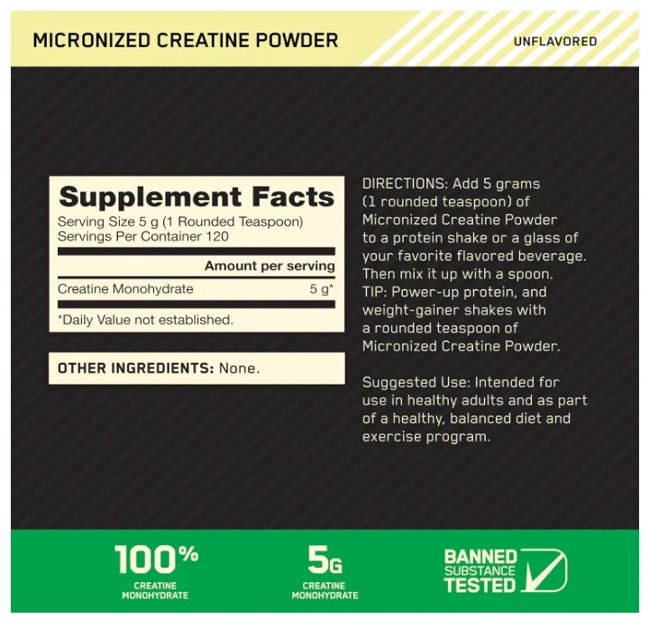 Micronized Creatine Monohydrate Powder, Unflavored, 120 Servings, 600 Grams (Pac