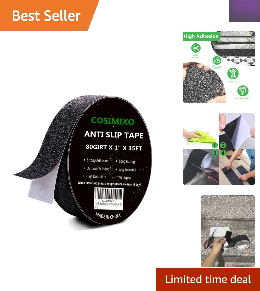 Professional 1″ x 35Ft Waterproof Anti-Slip Grip Tape for Indoor/Outdoor Use
