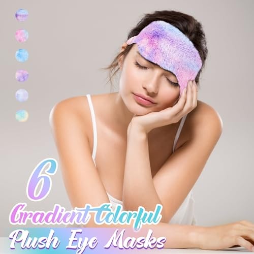 6 Pack Plush Sleep Mask Set, Cute Rainbow, [Variations Not Specified] Tie Dye