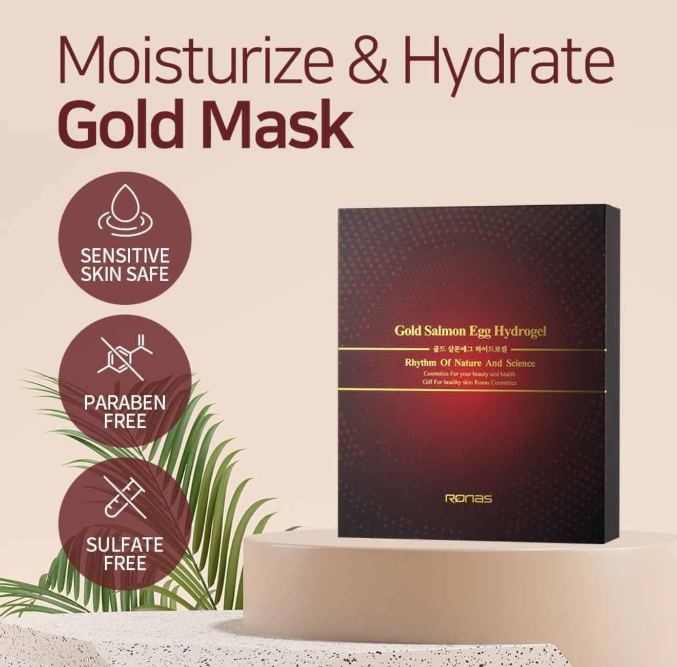 Ronas Gold Salmon Egg Hydrogel Mask Pack 10ea Contains Green Tea Extract, Gold