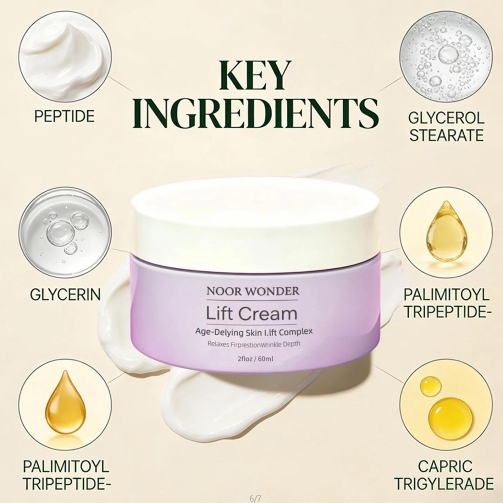 Noor Wonder Lift Cream Anti-Wrinkle Firming Anti-Aging Skin Care 60ML