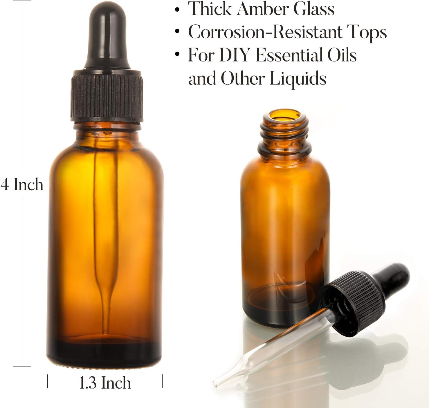 12 Pcs, 1 Oz Amber Dropper Bottles W/ 3 Stainless Steel Funnels & 1 Long Glass D