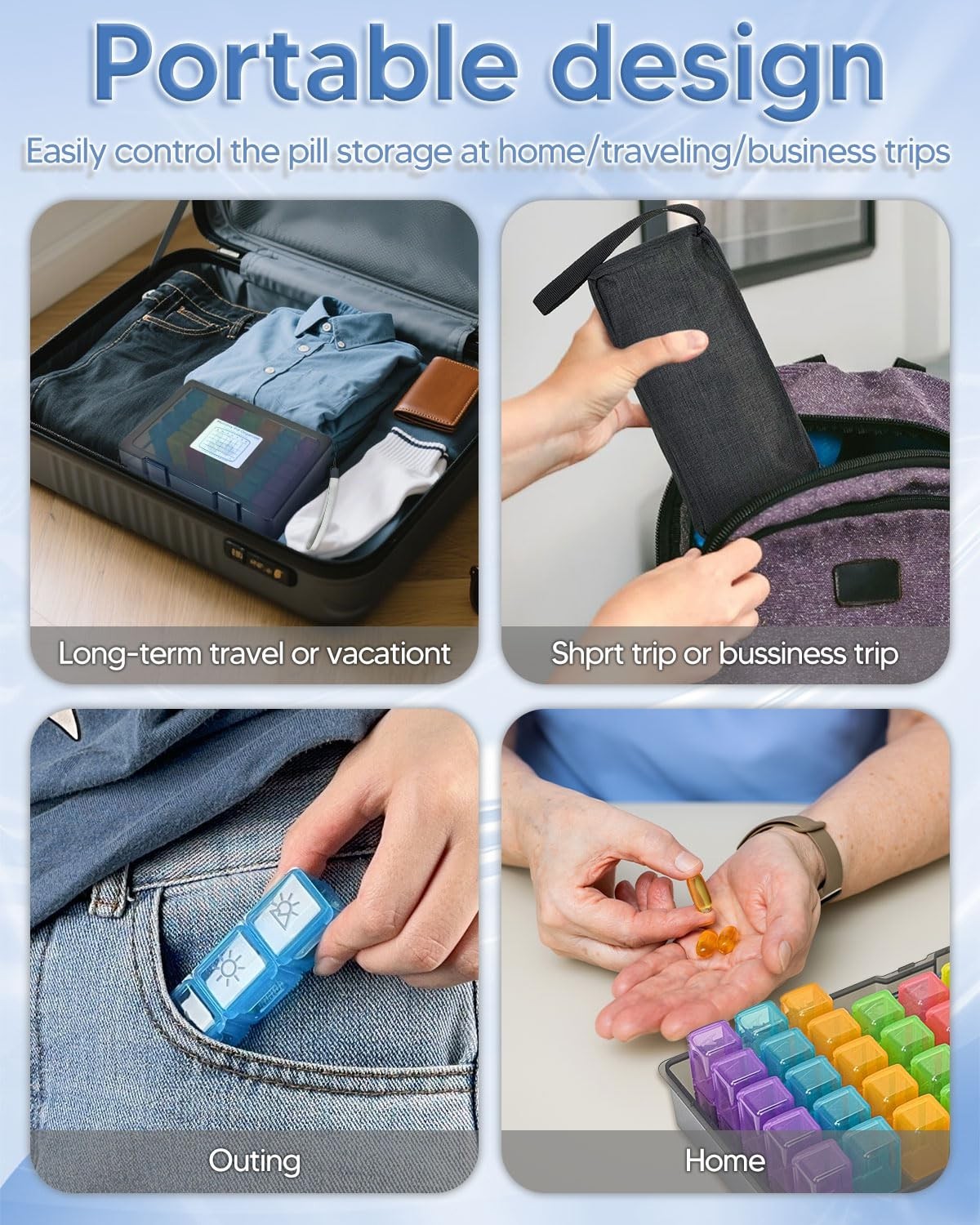 Large Monthly Pill Organizer 2x Daily – Weekly Travel Case, Pill Cutter & Sticke
