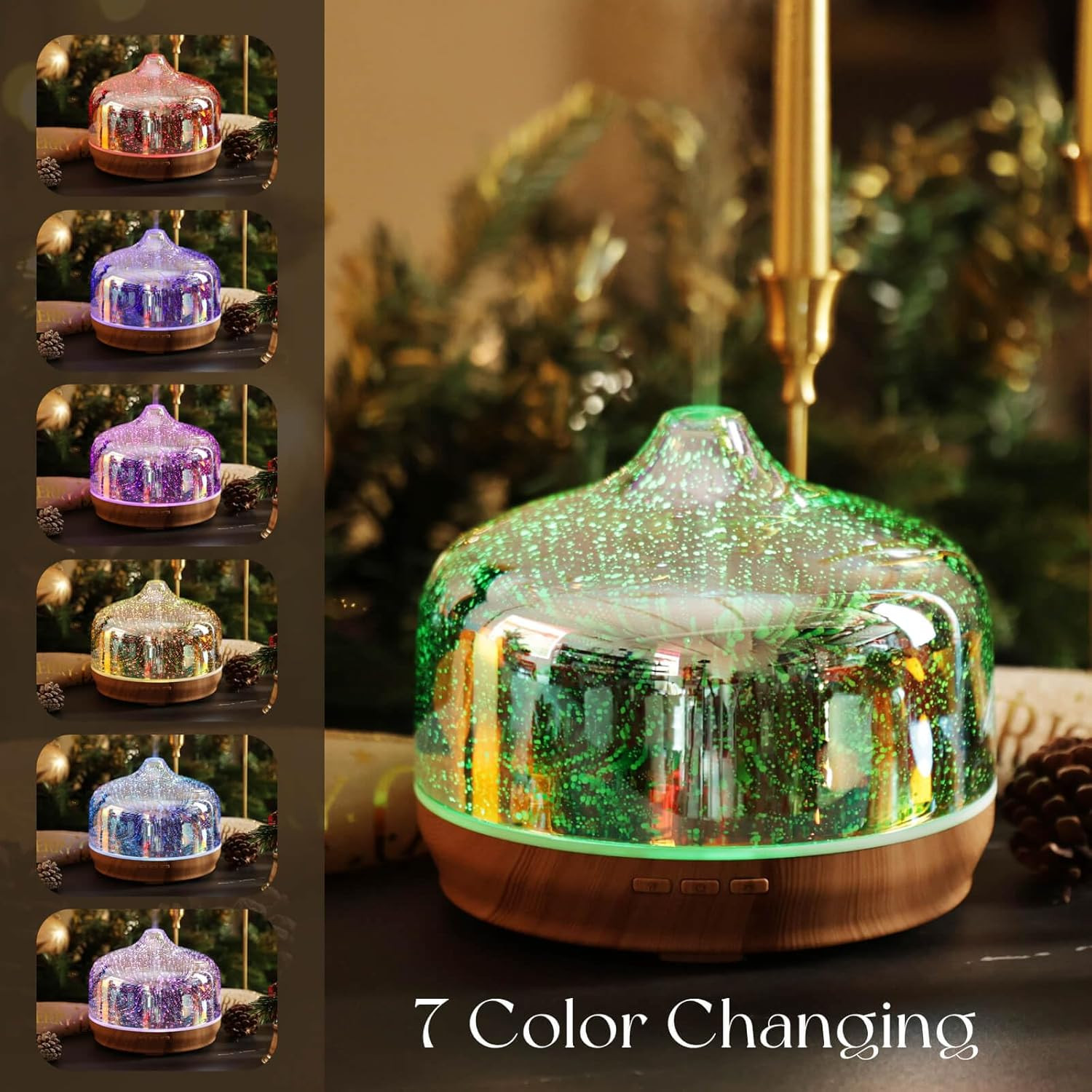 500Ml Glass Essential Oil Diffuser Aromatherapy Ultrasonic Cool Mist Humidifier
