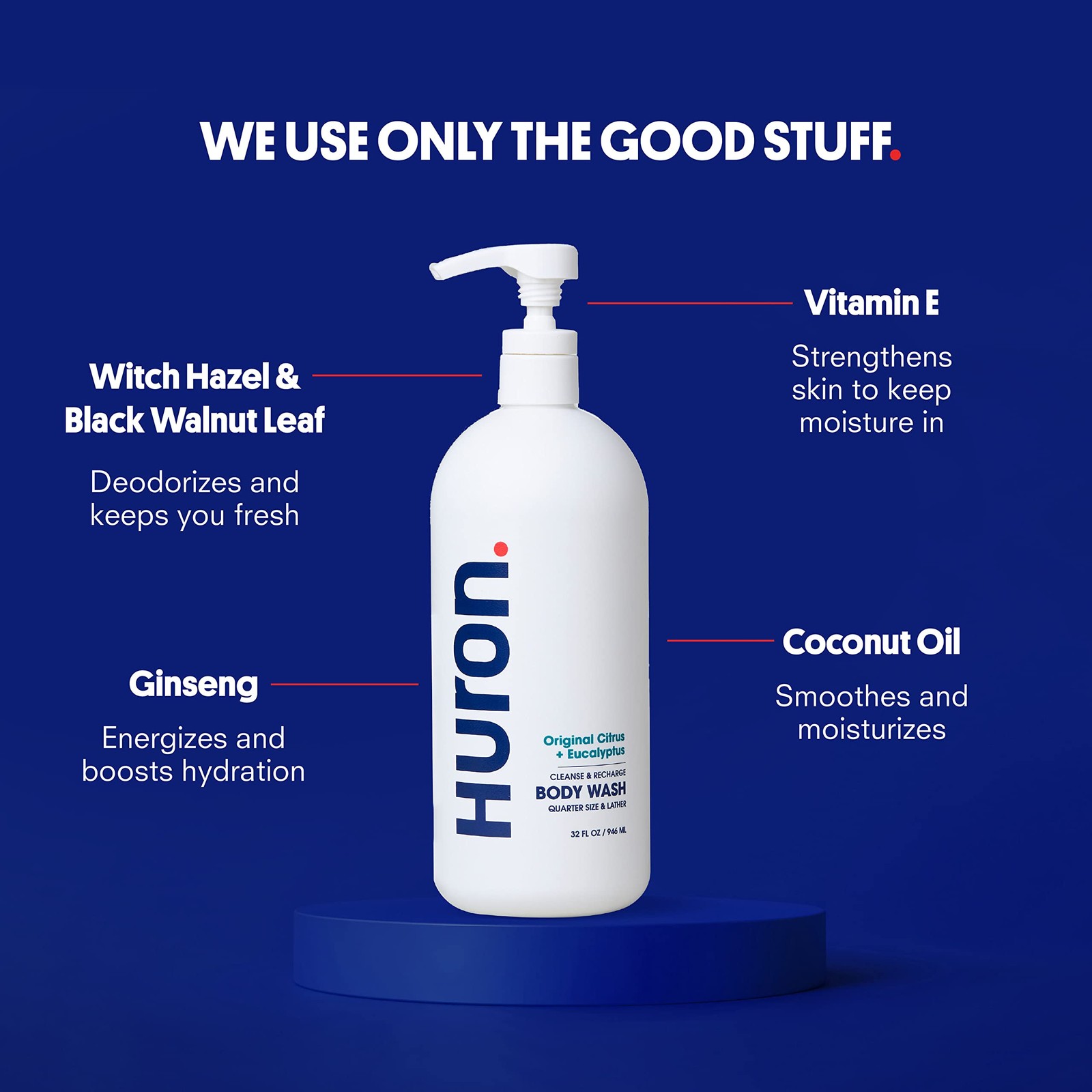 Huron Body Wash for Men and Women, Hydrating Daily 30.3 Fl Oz (Pack of 1)