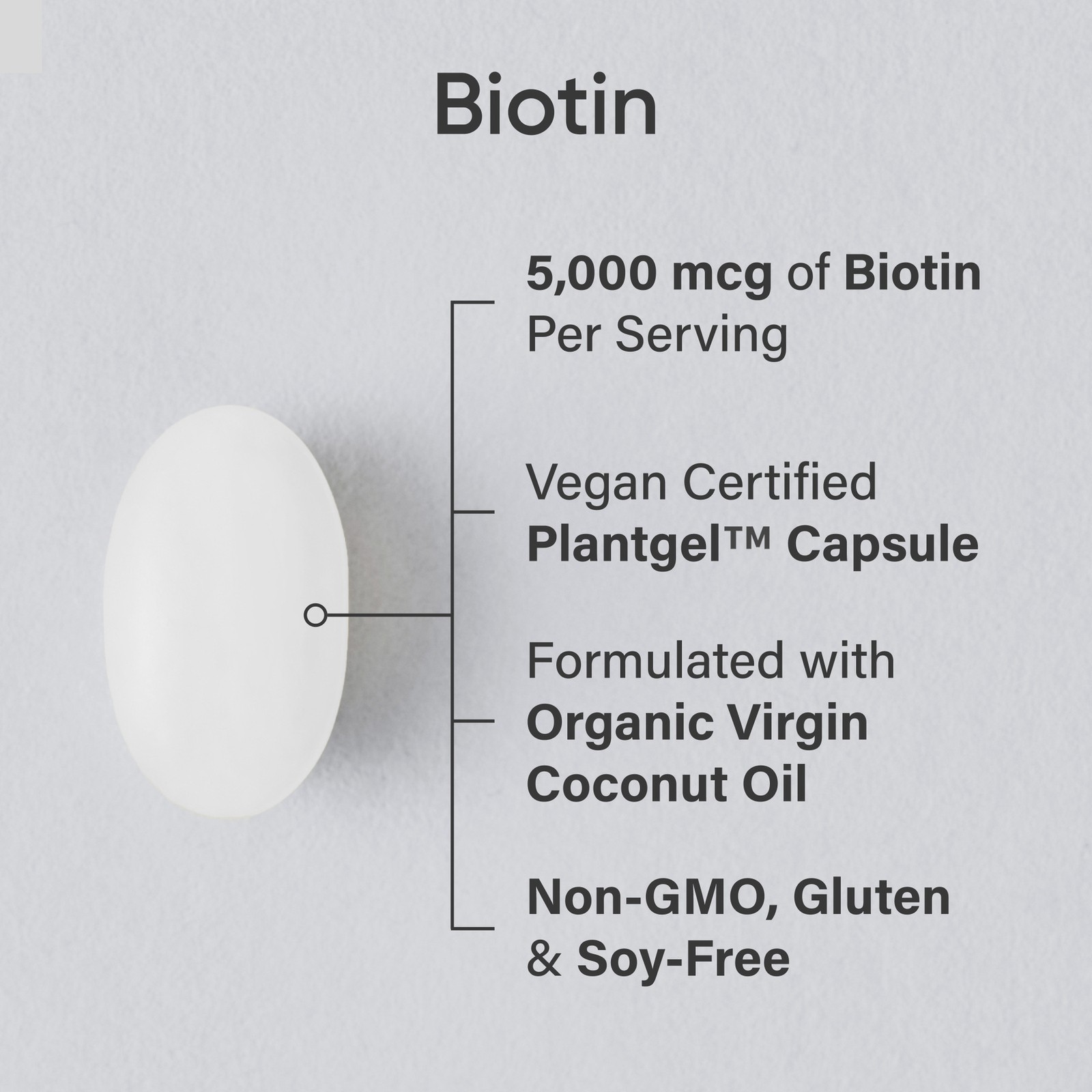 Vegan Biotin 5000mcg w/ Coconut Oil Extra Strength Biotin 30 Veggie Softgels