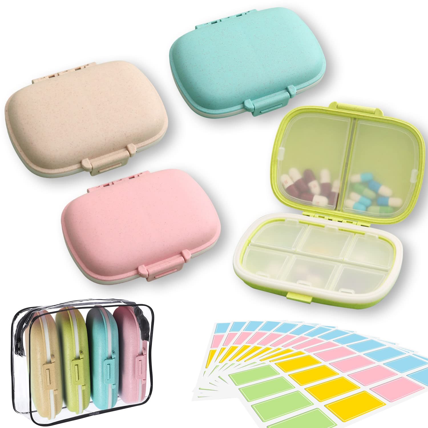 4 Pack Travel Pill Organizer,8 Compartments Weekly Box Moisture Proof B