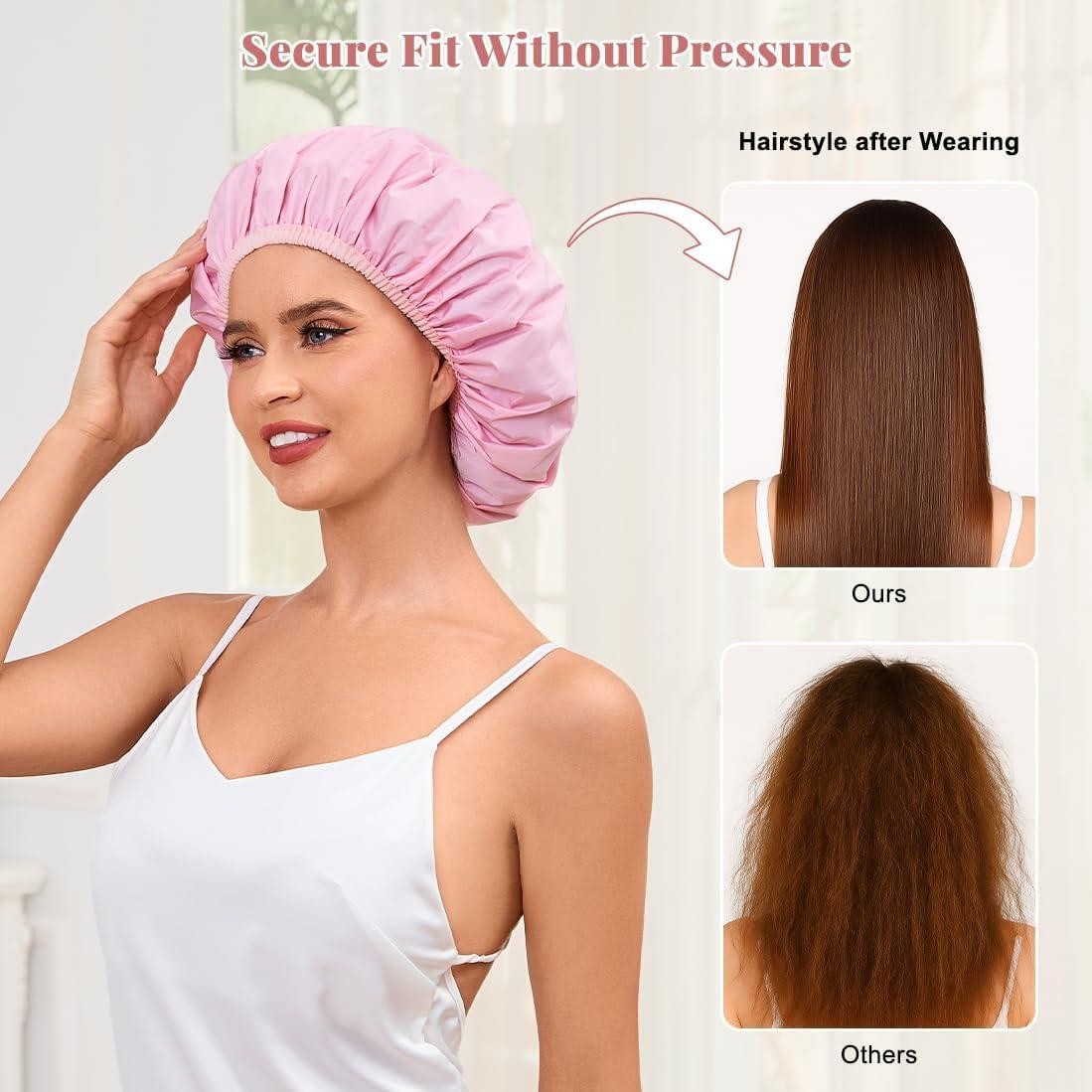 Shower Cap for Women Waterproof Reusable, Large Shower Cap Non-Slip