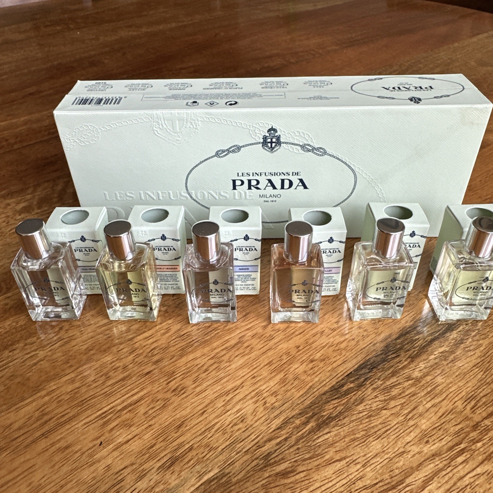 Prada les Infusion, Set Of 6 Mini Gift Set, 0.27oz Each. Boxed set.