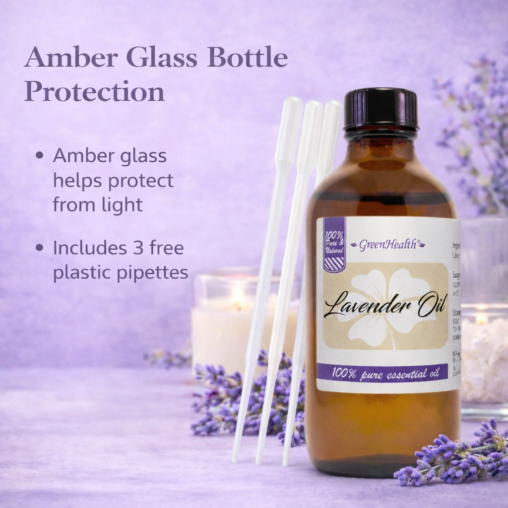 4 fl oz GreenHealth Lavender Essential Oil w/ 3 Free Droppers