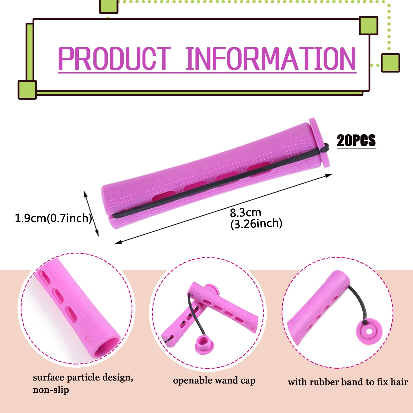 20pcs Women’s Perm Rods Set for Natural Hair: 2 1 Count (Pack of 20), Purple