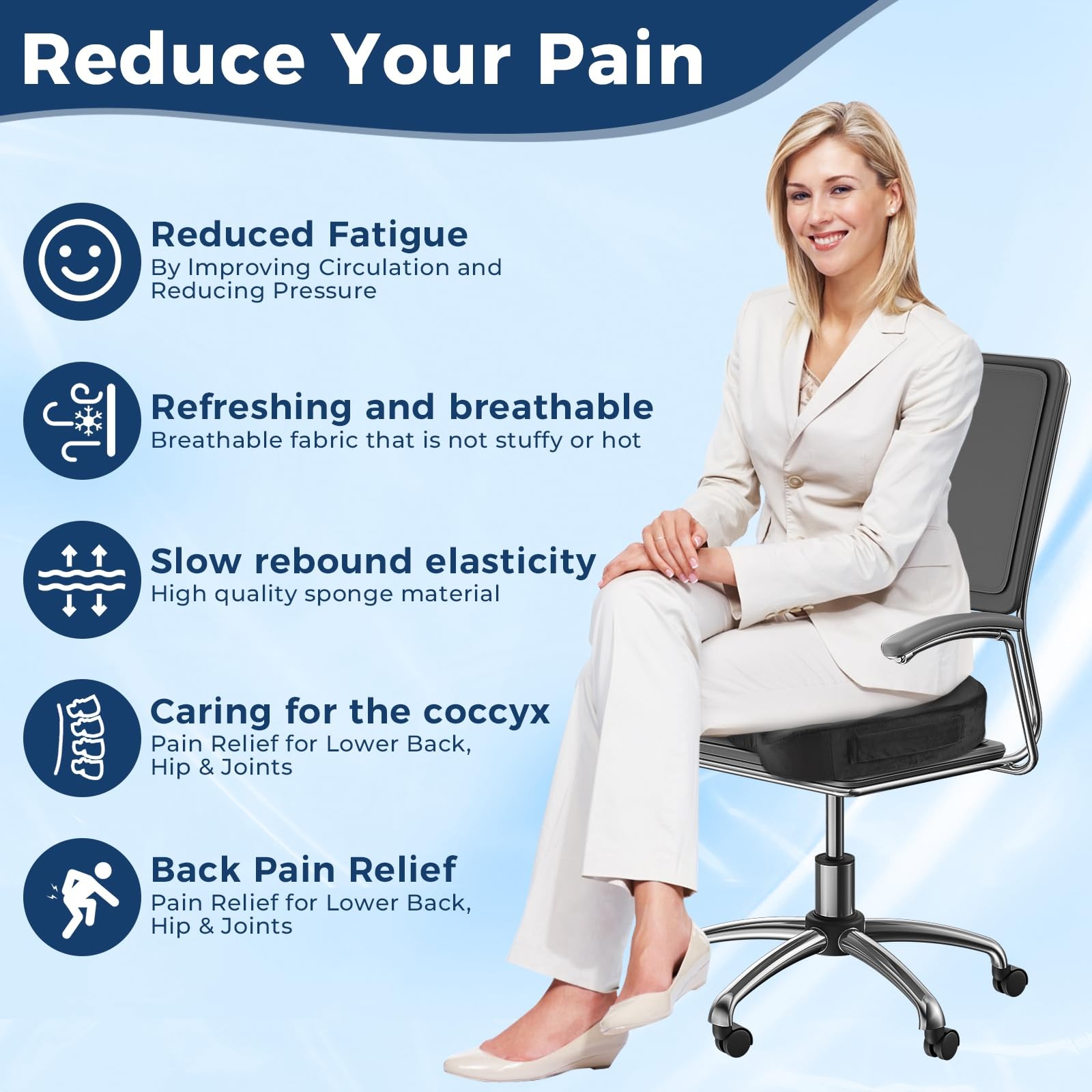 Gel Memory Foam Layer Wheelchair Cushion Wheelchair Office Chair, Kitchen Ch…