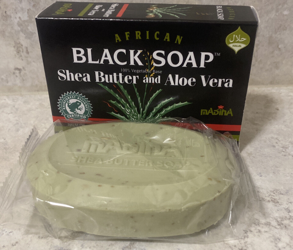 ORIGINAL Madina African BLACK SOAP SHEA BUTTER and ALOE VERA (1 Bar)