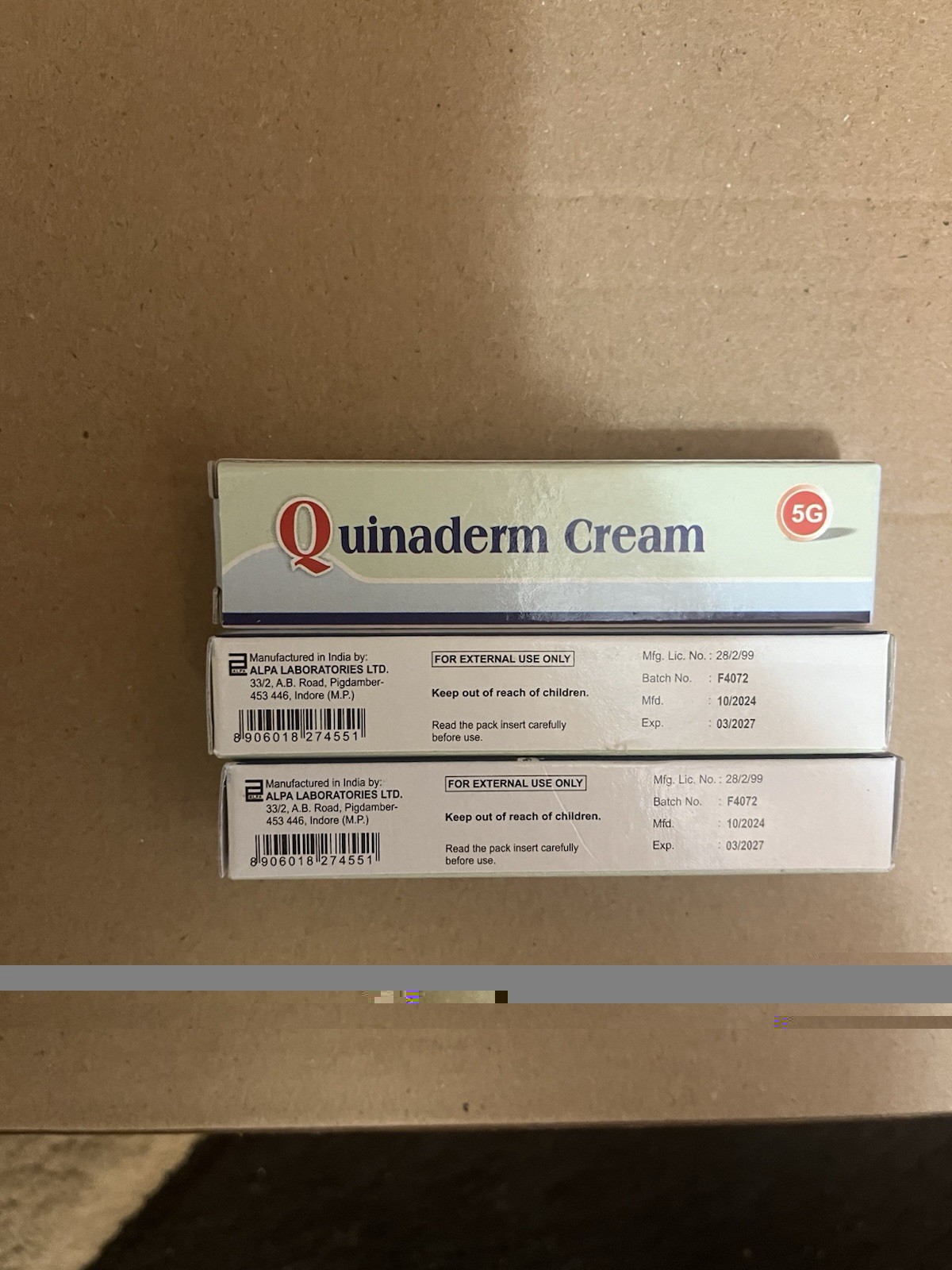 Quinaderm Cream 5g Topical Skin Cream, 3 Boxes