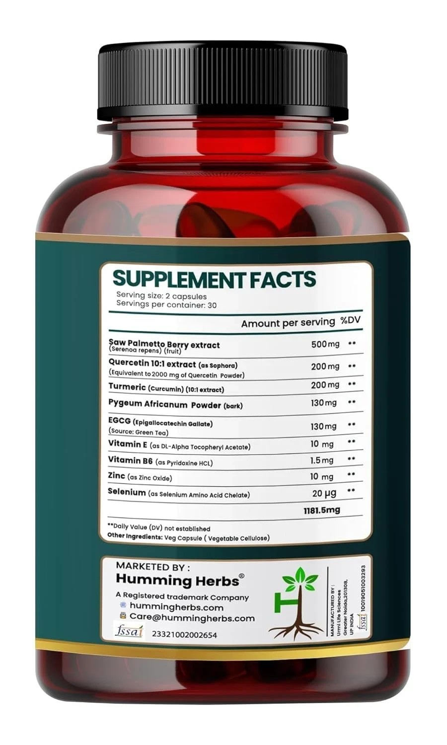 Humming Herbs Saw Palmetto Plus Capsules, 60 Capsules