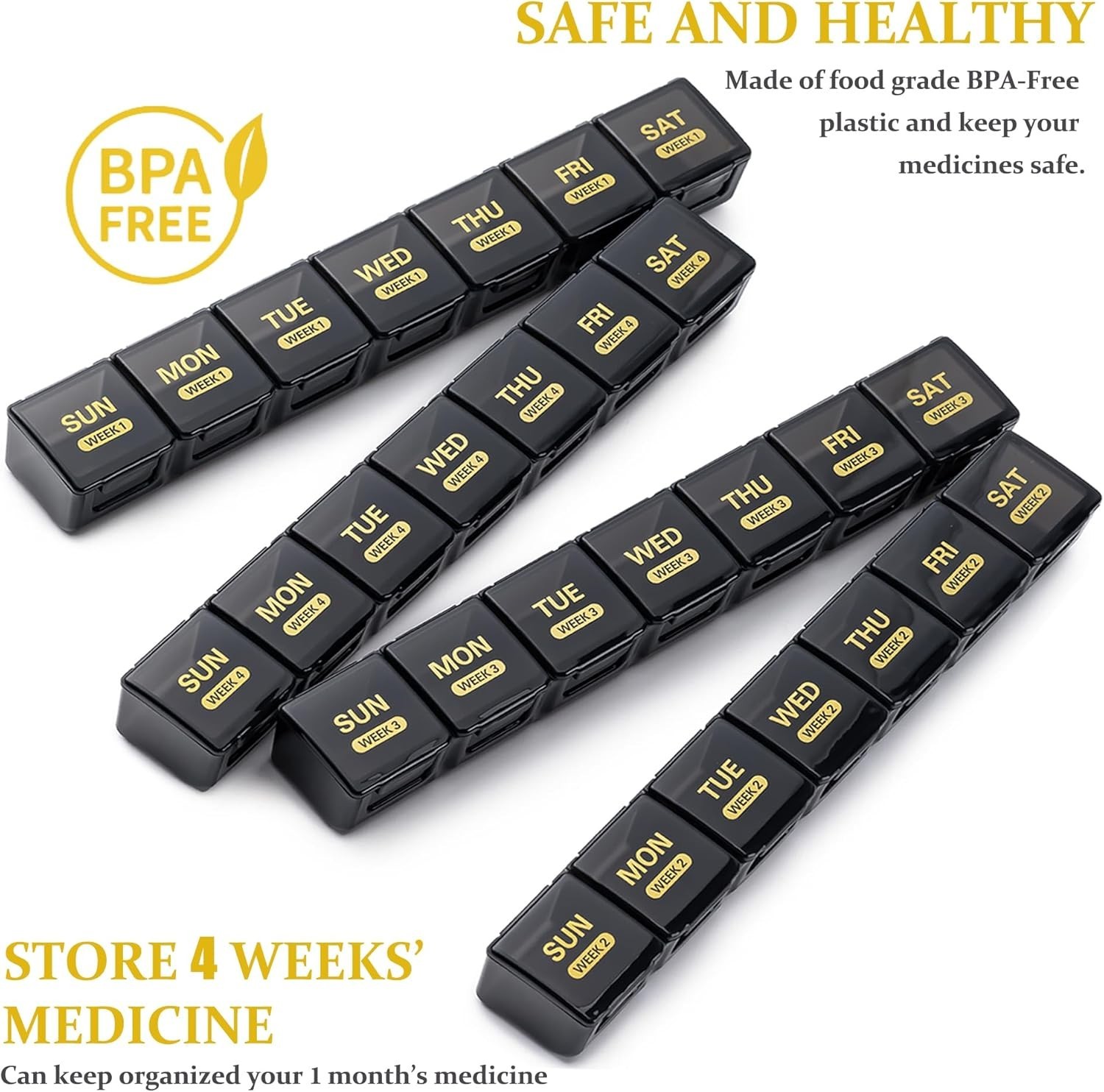 Large Monthly Pill Organizer 28 Days Portable One Month Pill Box Weekly Case