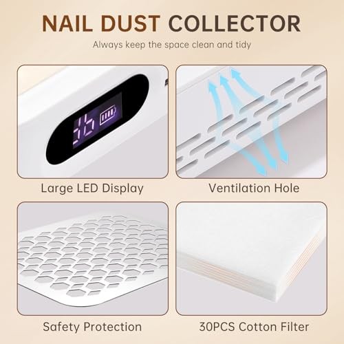 Nail Dust Collector, Rechargeable Dust Collector Nail Tech, Powerful B-White
