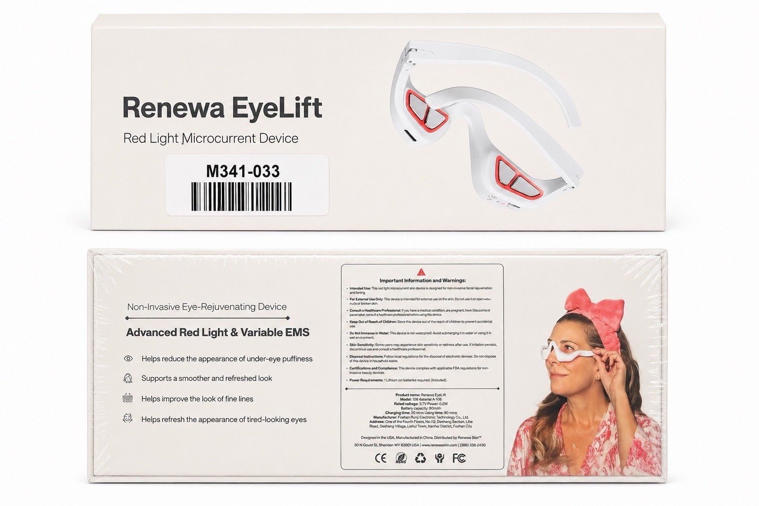 Renewa EyeLift Red Light EMS Microcurrent Eye Device Anti Puffiness