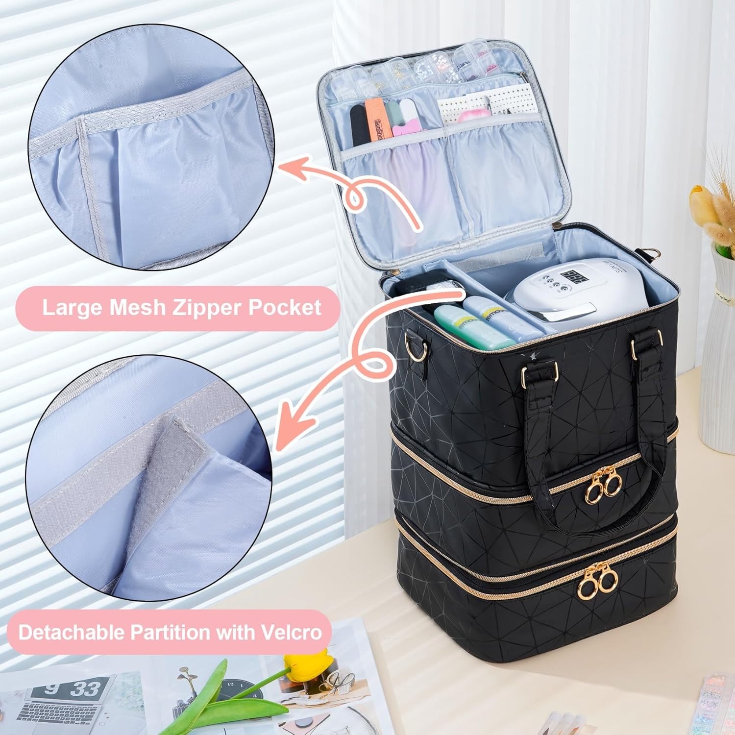 Large Nail Polish Organizer Bag for 84 Bottles Lamp – Travel Storage Case
