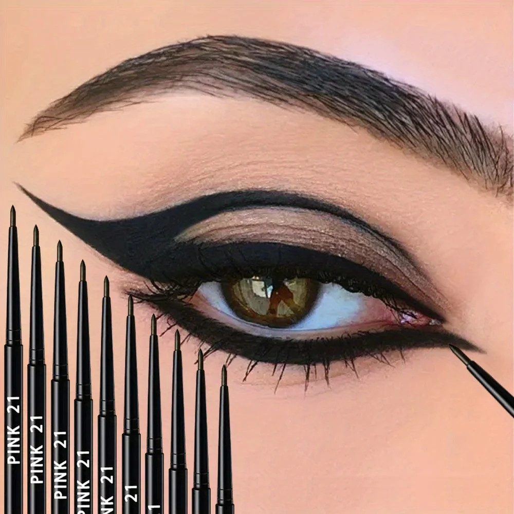 10Pcs Deep Black Gel Eyeliner Pencil Long-Lasting Waterproof, Sweat-Resistant &