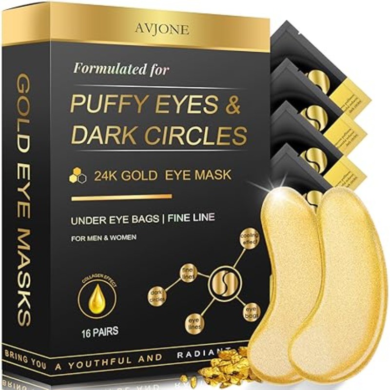 32 Pairs 24K Gold Collagen Eye Masks for Dark Circles and Puffiness Women
