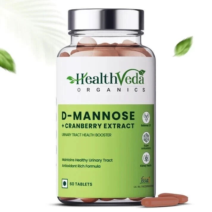 Health Veda Organics D-Mannose 500 mg + Cranberry Extract 200 mg 60 Veg Tablets