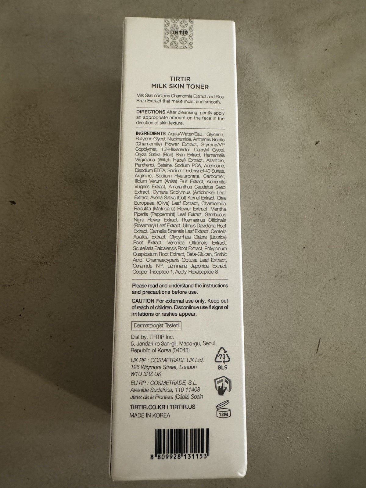 TIRTIR Milk Skin Toner 150ml/5.07 fl.oz. Moisturizing/Soothing Exp 2027 SEALED