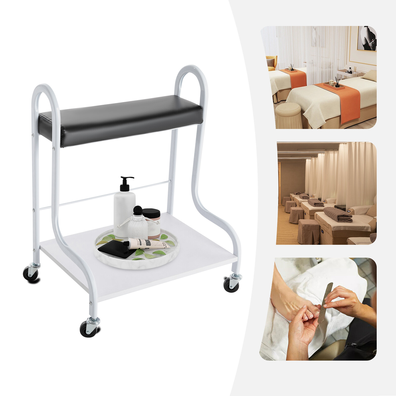 2 Layer Silver Beauty Salon Nail Or Foot Bath Spa Portable 4 Wheeled Trolleys