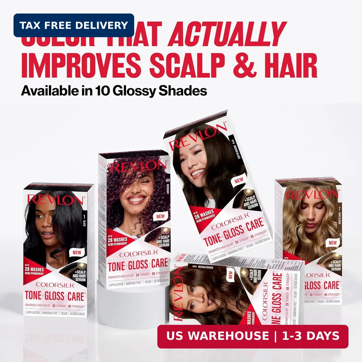 Revlon ColorSilk Tone + Gloss + Care Demi Permanent Hair Color, Dye Kit with Lea