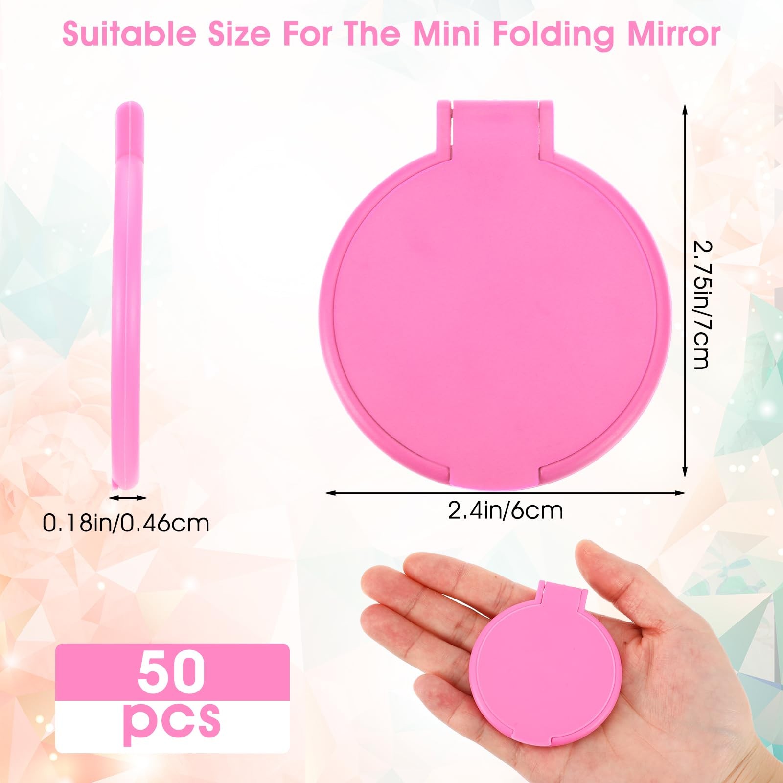 50 Pcs Mini Folding Mirror, 2.4 in Small Portable Travel Makeup Mirror, 10 Co…