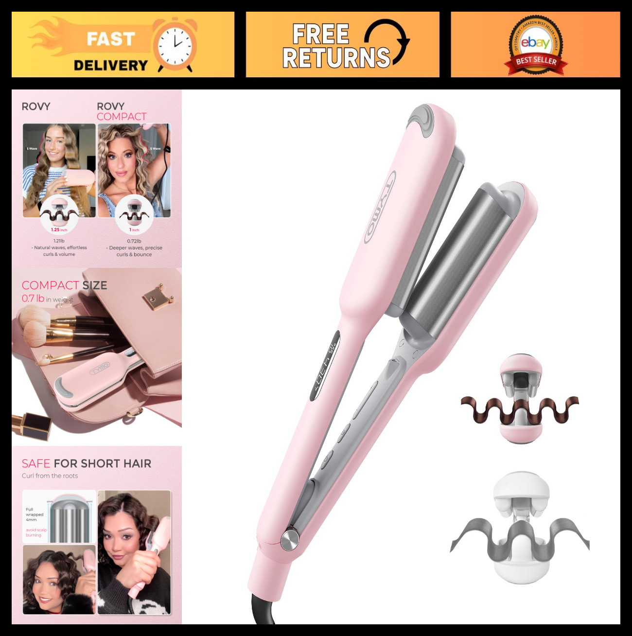 3-Barrel Curling Iron Waver for Beach Waves – Ionic Hair Curler, Anti-Scald, Dua