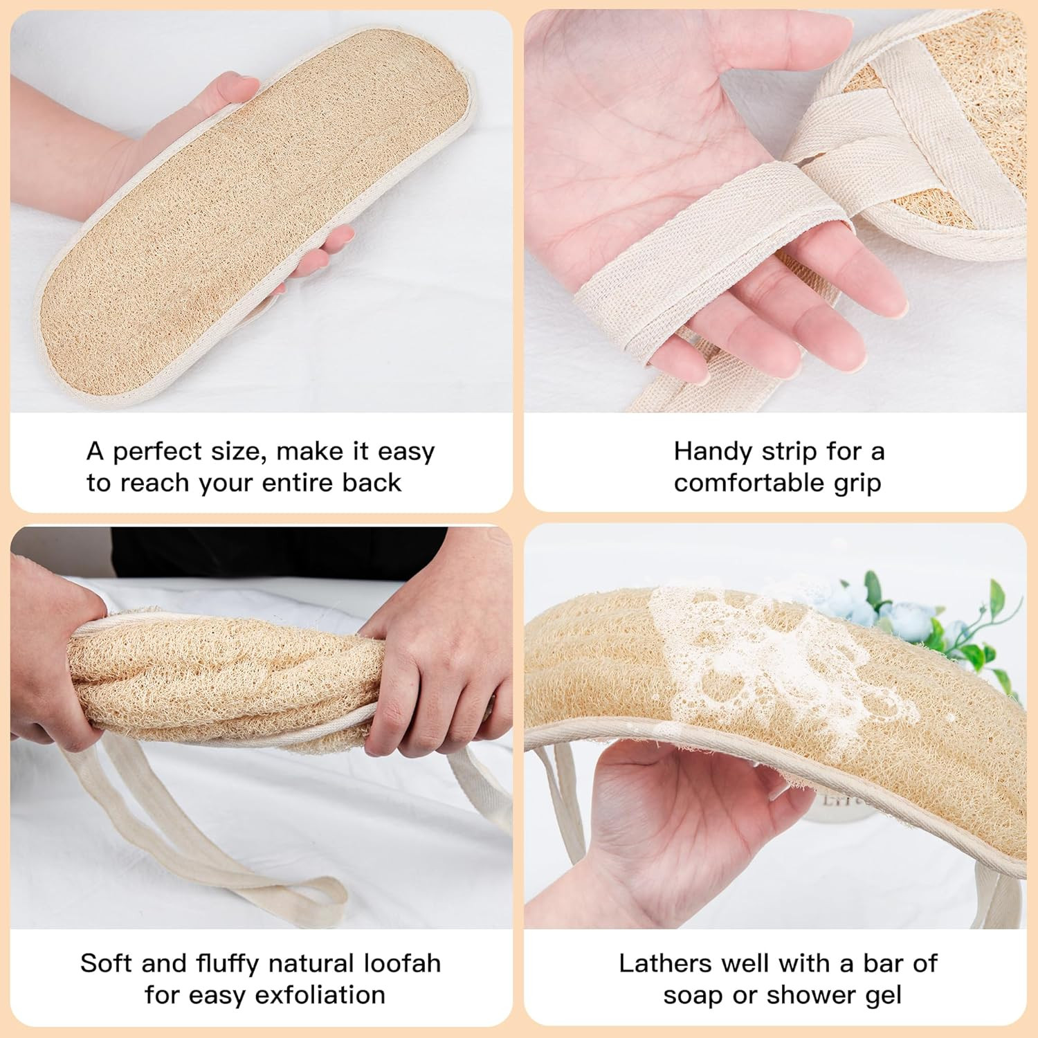 Natural Loofah Back Scrubber Long Loofa for Shower Bath with Handles Exfoliating