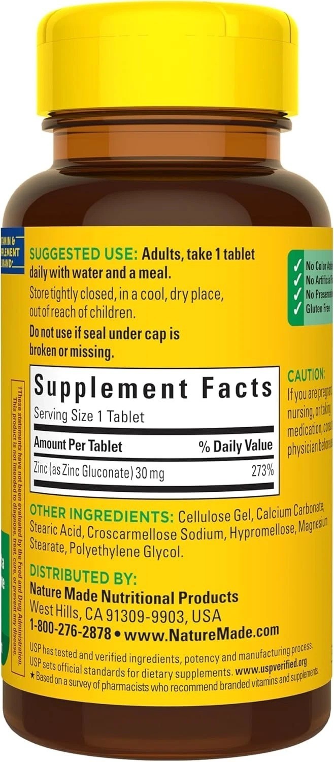 Nature Made Zinc 30 mg, Zinc Supplements for Men & Women, Dietary Supplement for