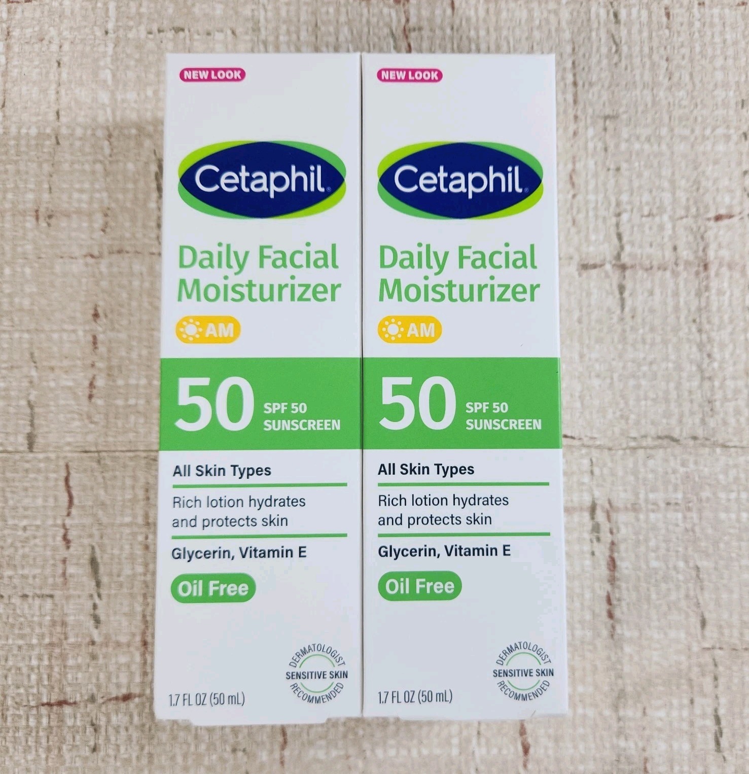 2 New Cetaphil Daily Facial Moisturizer SPF 50 All Skin Types 1.7oz Exp. 09/2027