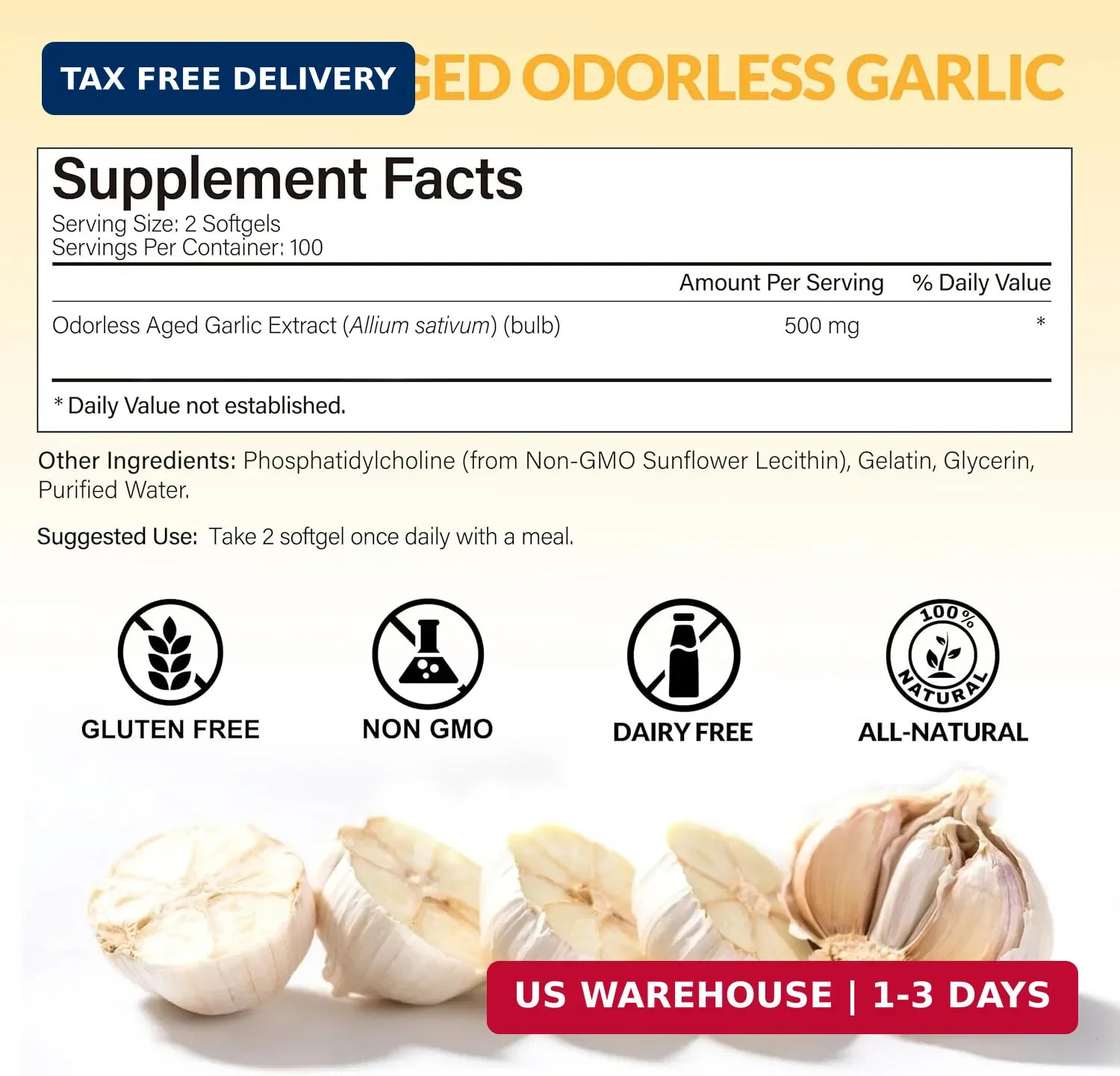 Obill NuTrance Aged Garlic Extract, Odorless Organic Garlic Supplements, 2 Years