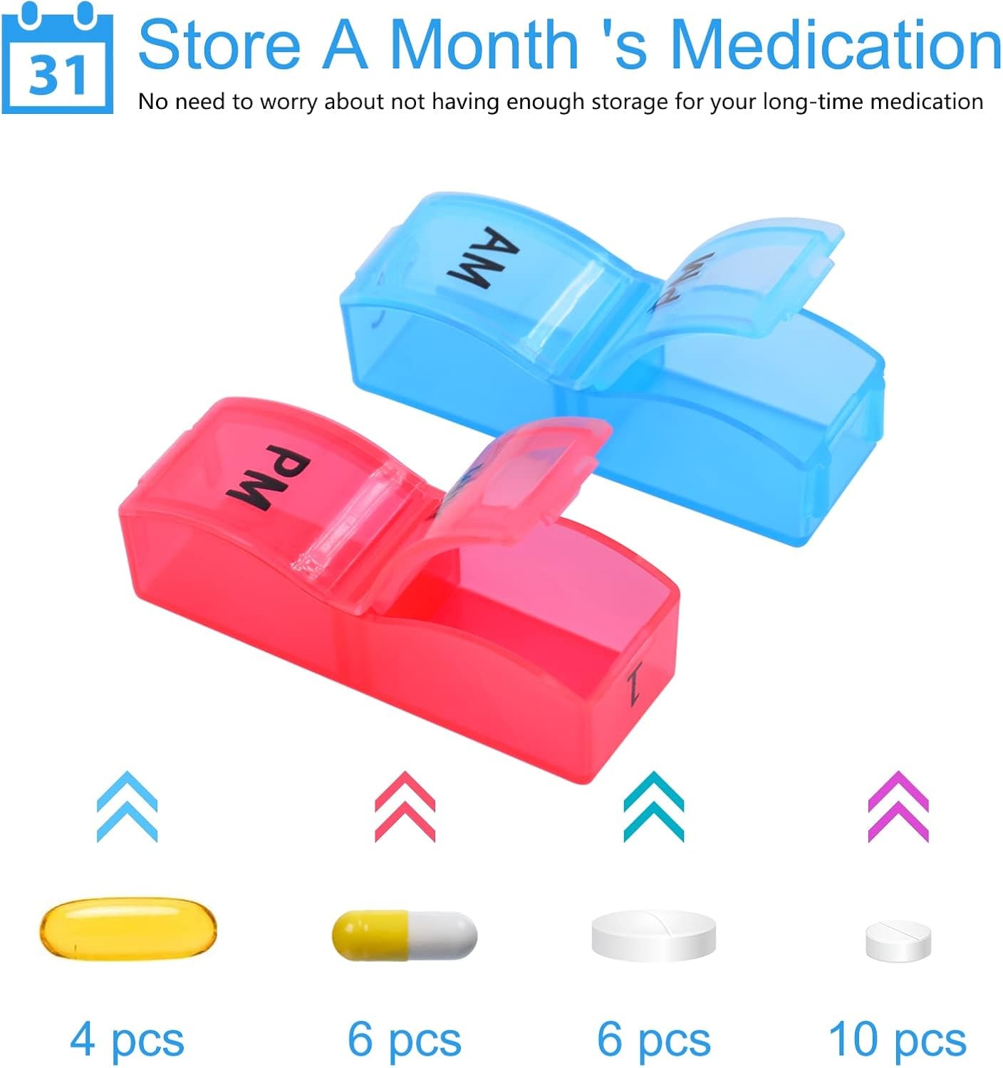 1PK Monthly Pill Organizer 2 Times a Day,30 Day AM PM Pill Box,for Travel &Home