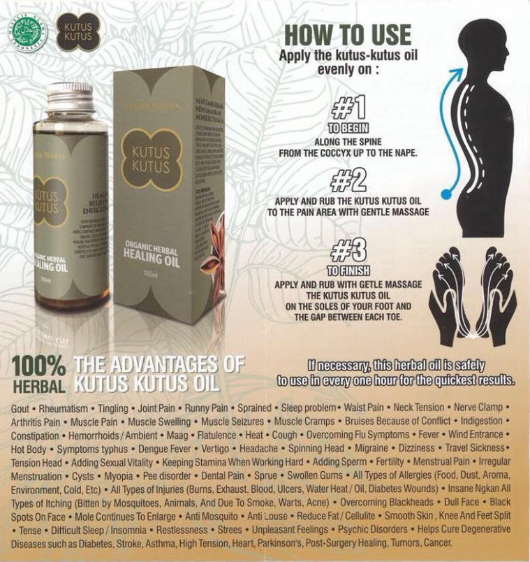 5 Bottles Kutus Kutus Indonesia Bali Organic Herbal Healing Massage Oil 100ml