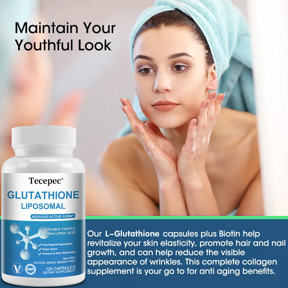 L Glutathione Liposomal Supplement 1000mg Skin Whitening Detox Anti Aging 120 CT