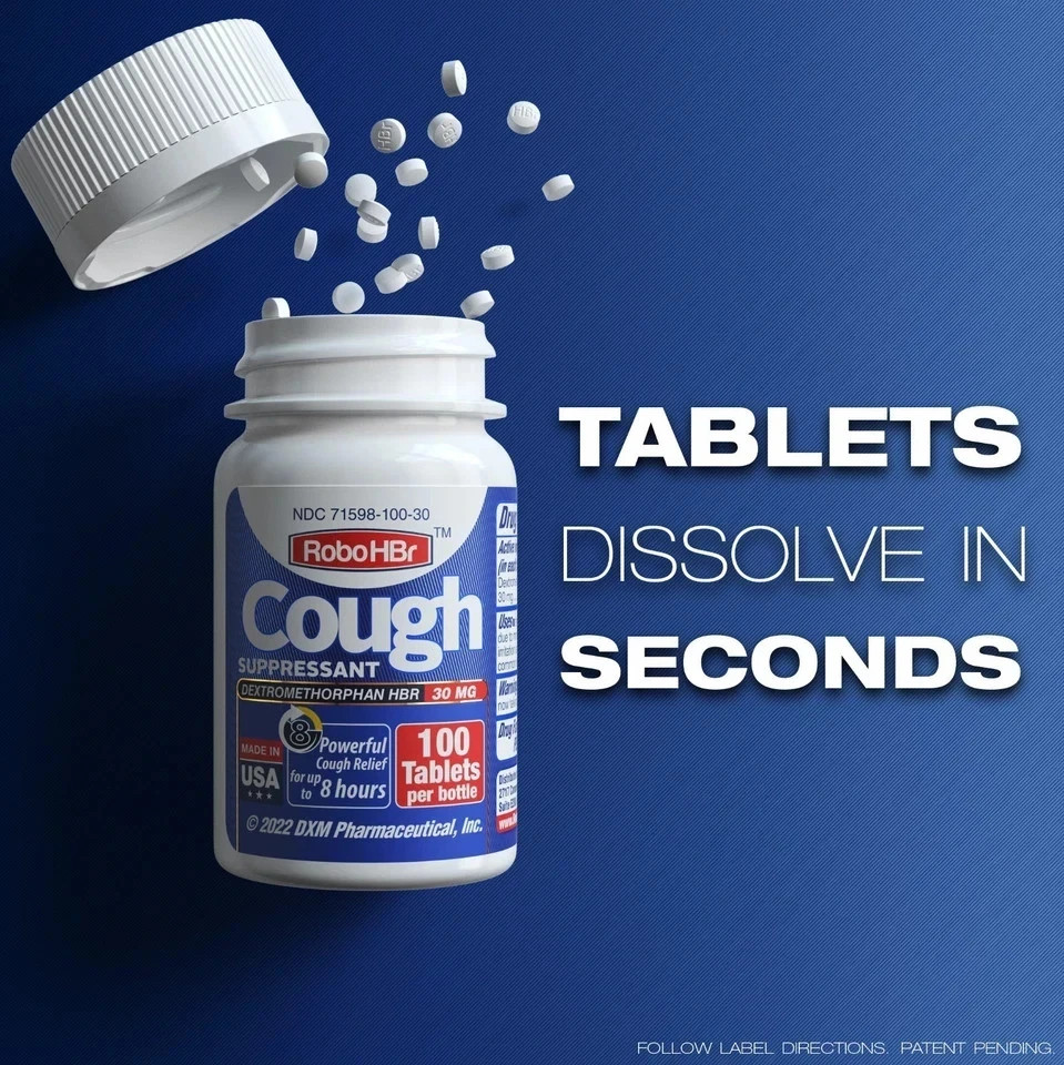 3 PACK Cough Suppressant 100 Tablets 30mg Dextromethorphan HBr EXP 2028